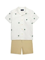 Little Boy's & Embroidered Oxford Short-Sleeve Shirt