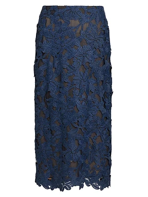 Cherry Blossom Guipure Lace Midi-Skirt