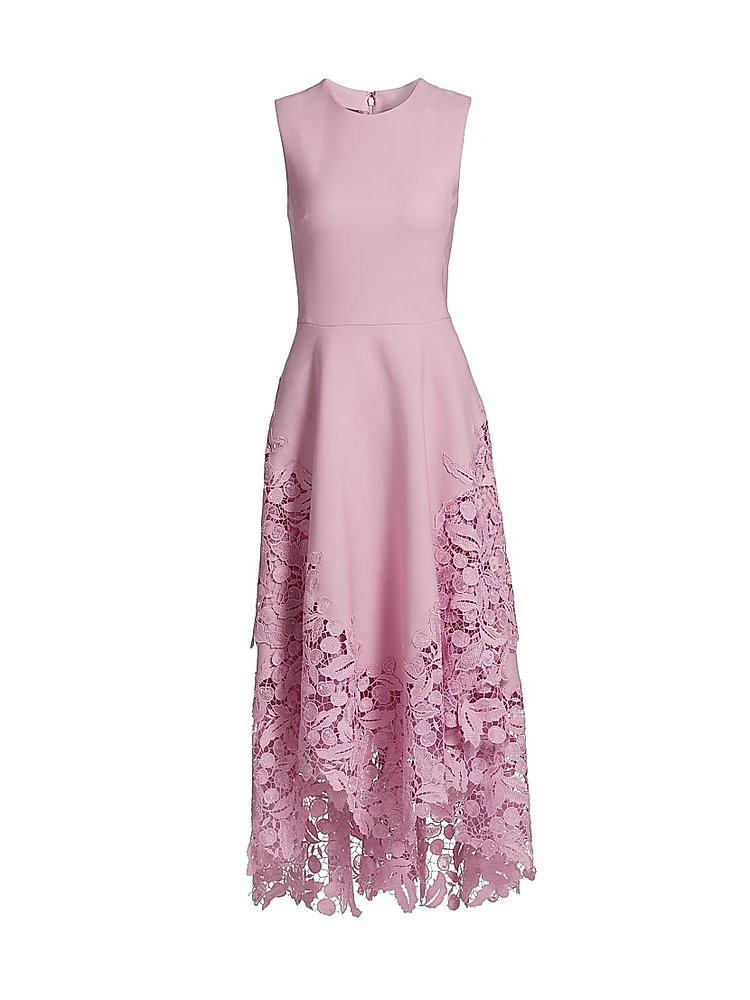 Cherry Blossom Guipure Lace Midi-Dress