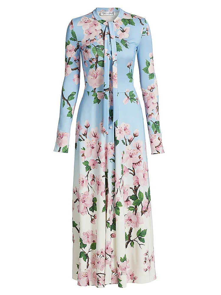 Cherry Blossom Tie-Neck Midi-Dress