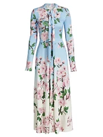 Cherry Blossom Tie-Neck Midi-Dress