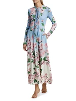 Cherry Blossom Tie-Neck Midi-Dress