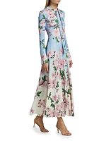 Cherry Blossom Tie-Neck Midi-Dress