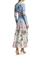 Cherry Blossom Tie-Neck Midi-Dress