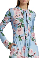 Cherry Blossom Tie-Neck Midi-Dress