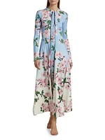 Cherry Blossom Tie-Neck Midi-Dress