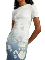 Cherry Blossom Fitted Midi-Dress