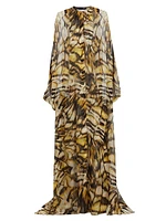 Abstract Butterfly Silk Chiffon Caftan Gown
