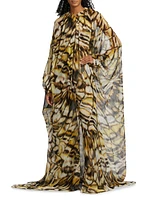 Abstract Butterfly Silk Chiffon Caftan Gown