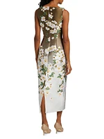 Ombré Cherry Blossom Jacquard Midi-Dress