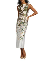 Ombré Cherry Blossom Jacquard Midi-Dress