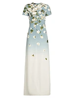 Embroidered Cherry Blossom Silk-Blend Crewneck Gown