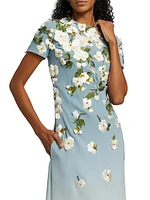 Embroidered Cherry Blossom Silk-Blend Crewneck Gown