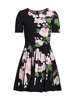 Cherry Blossom Jacquard-Knit Pleated Minidress