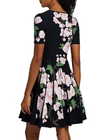Cherry Blossom Jacquard-Knit Pleated Minidress
