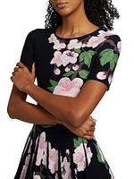 Cherry Blossom Jacquard-Knit Pleated Minidress