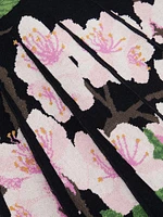 Cherry Blossom Jacquard-Knit Pleated Minidress