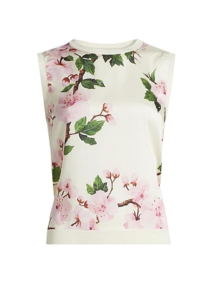 Cherry Blossom Silk-Blend Sleeveless Top