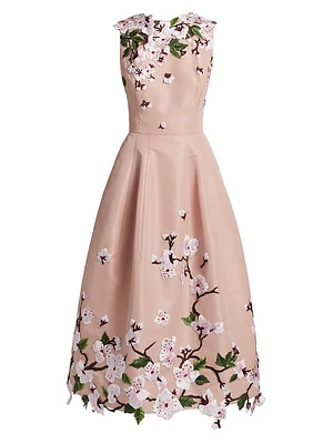 Embroidered Cherry Blossom Fit & Flare Midi-Dress
