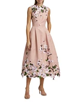 Embroidered Cherry Blossom Fit & Flare Midi-Dress