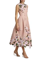 Embroidered Cherry Blossom Fit & Flare Midi-Dress
