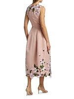 Embroidered Cherry Blossom Fit & Flare Midi-Dress