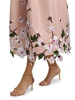 Embroidered Cherry Blossom Fit & Flare Midi-Dress