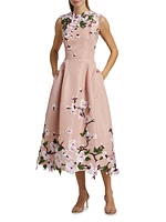 Embroidered Cherry Blossom Fit & Flare Midi-Dress