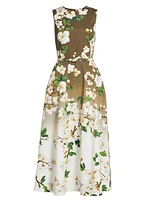Cherry Blossom Ombré Stretch-Cotton Midi-Dress