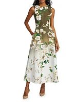 Cherry Blossom Ombré Stretch-Cotton Midi-Dress