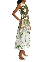 Cherry Blossom Ombré Stretch-Cotton Midi-Dress