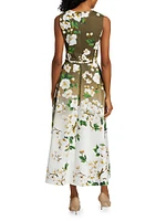 Cherry Blossom Ombré Stretch-Cotton Midi-Dress