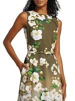 Cherry Blossom Ombré Stretch-Cotton Midi-Dress