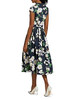 Cherry Blossom Stretch-Cotton Belted Midi-Dress
