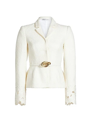 Embroidered Tweed Belted Jacket