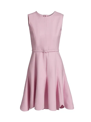 Stretch-Wool Scalloped-Hem Belted Minidress