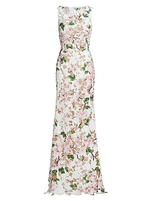 Cherry Blossom Guipure-Lace Sleeveless Gown