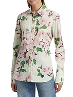 Cherry Blossom Stretch-Cotton Button-Front Blouse