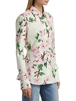 Cherry Blossom Stretch-Cotton Button-Front Blouse