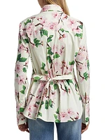 Cherry Blossom Stretch-Cotton Button-Front Blouse