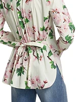 Cherry Blossom Stretch-Cotton Button-Front Blouse