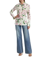 Cherry Blossom Stretch-Cotton Button-Front Blouse