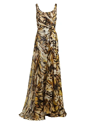 Butterfly Draped Silk Sleeveless Gown