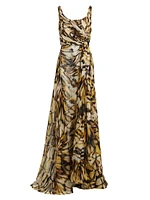 Butterfly Draped Silk Sleeveless Gown