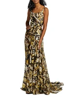 Butterfly Draped Silk Sleeveless Gown