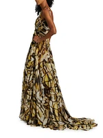 Butterfly Draped Silk Sleeveless Gown