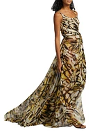 Butterfly Draped Silk Sleeveless Gown