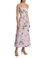 Cherry Blossom Bow Stretch-Cotton Belted Midi-Dress