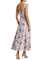 Cherry Blossom Bow Stretch-Cotton Belted Midi-Dress