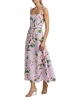 Cherry Blossom Bow Stretch-Cotton Belted Midi-Dress